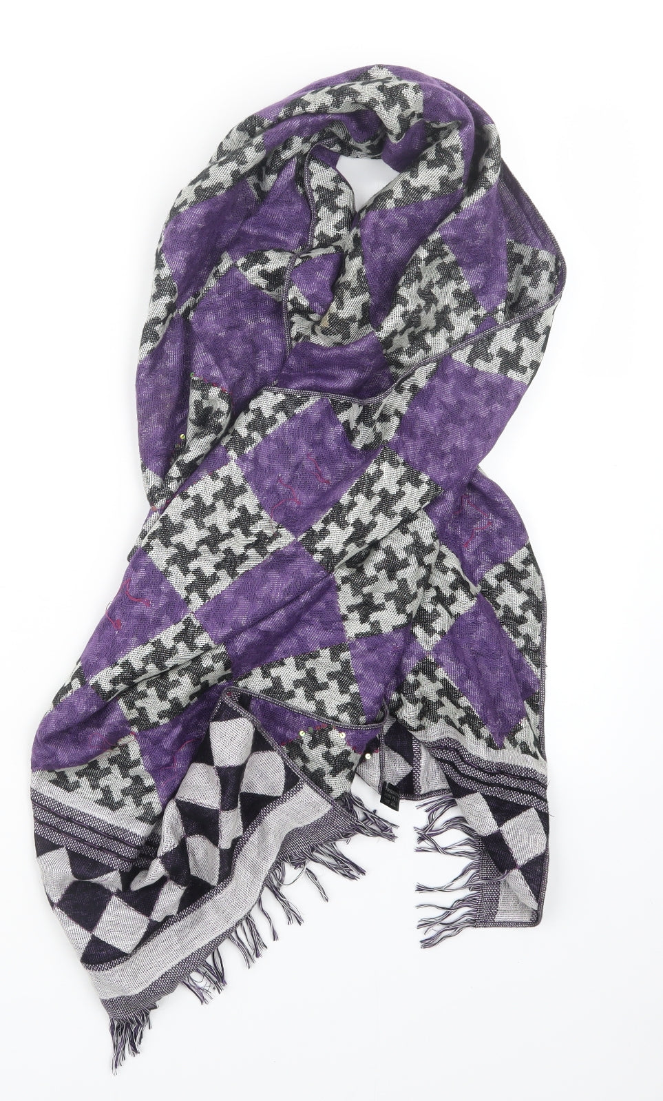 Preworn Womens Purple Geometric Knit Scarf