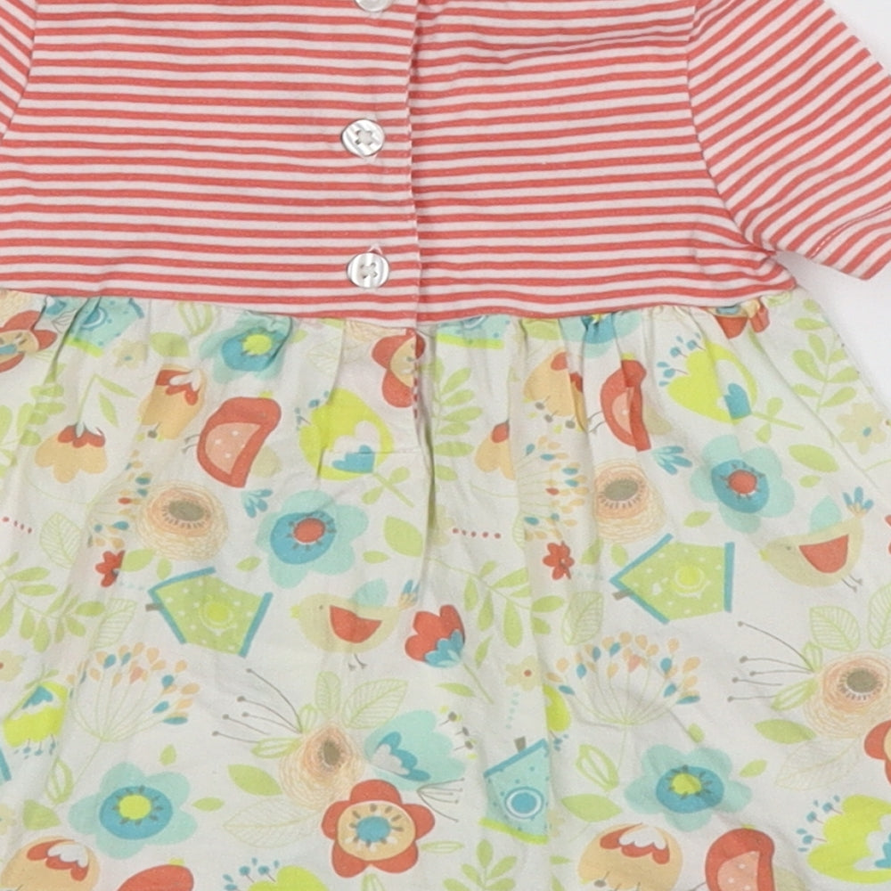 Waitrose Girls Multicoloured Striped Jersey Fit & Flare Size 0-3 Months - Floral