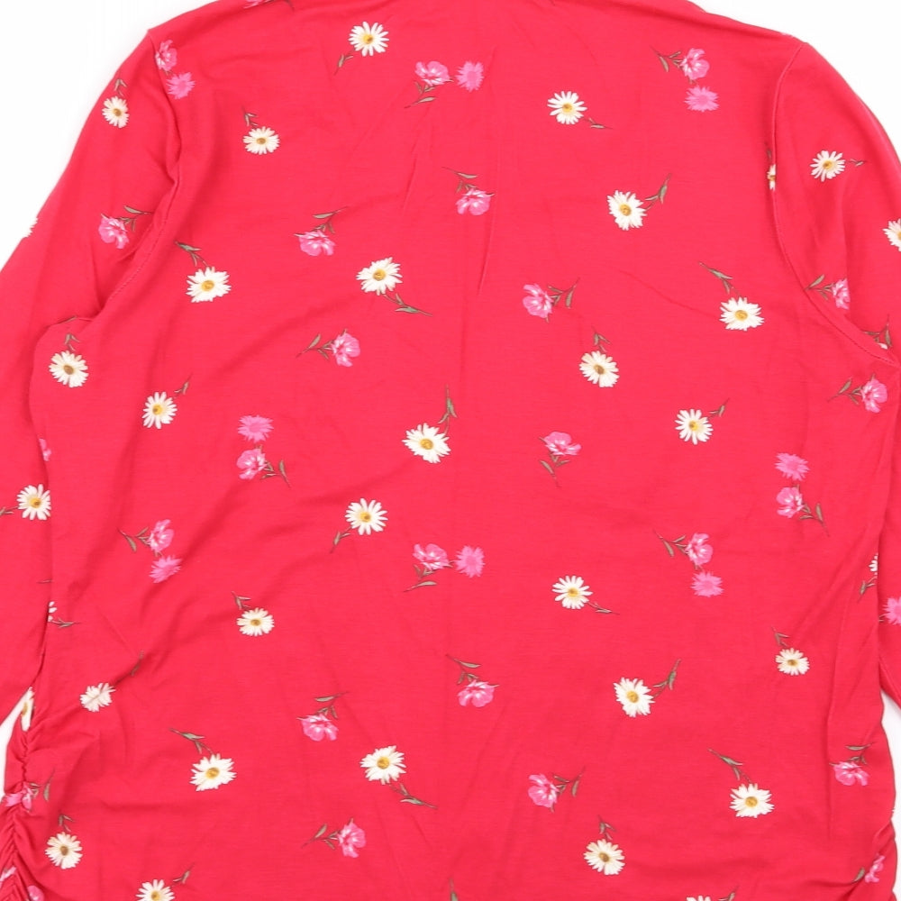 prewron Womens Red Floral Basic T-Shirt Size 16