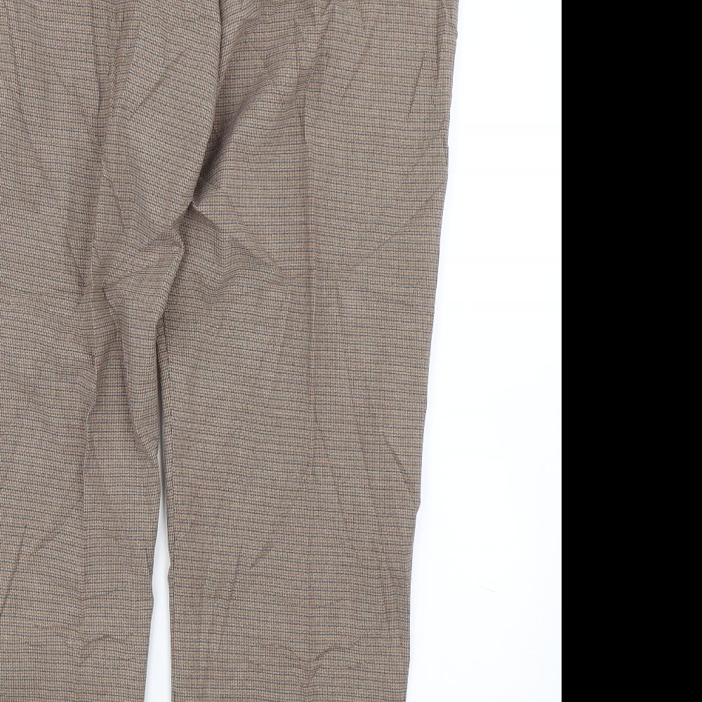 M&S Womens Brown Houndstooth Trousers Size 18 L27 in