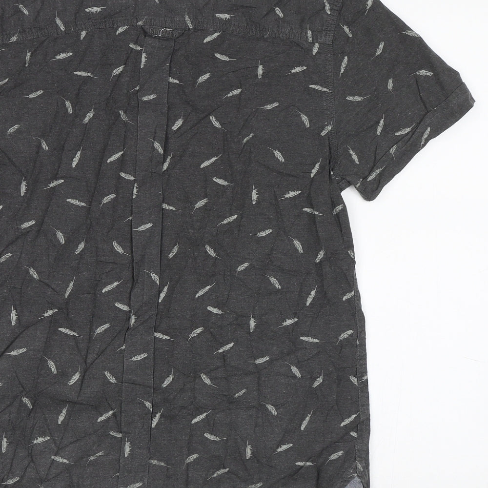 Croxley Mens Grey Button-Up Size S - Feather Print