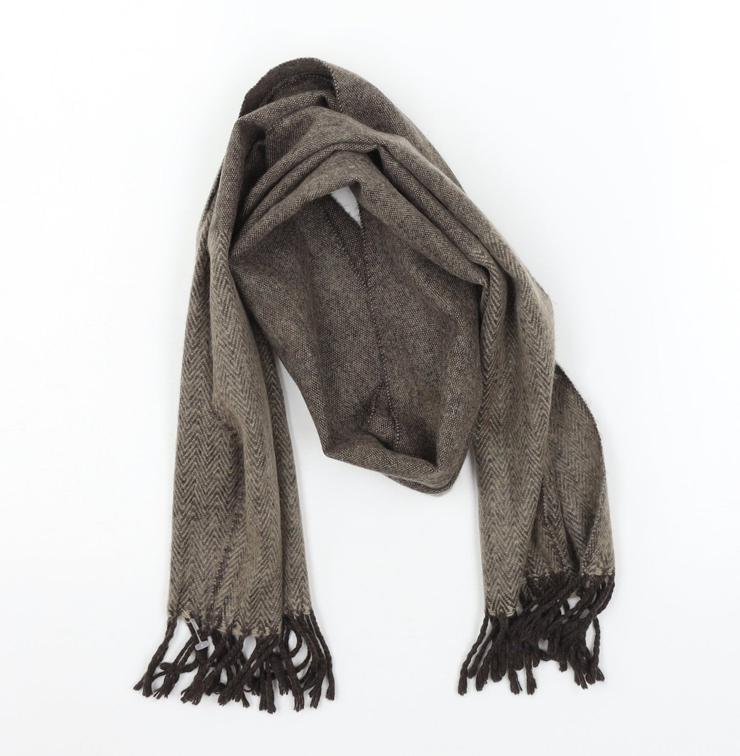 Preworn Womens Brown Herringbone Knit Scarf