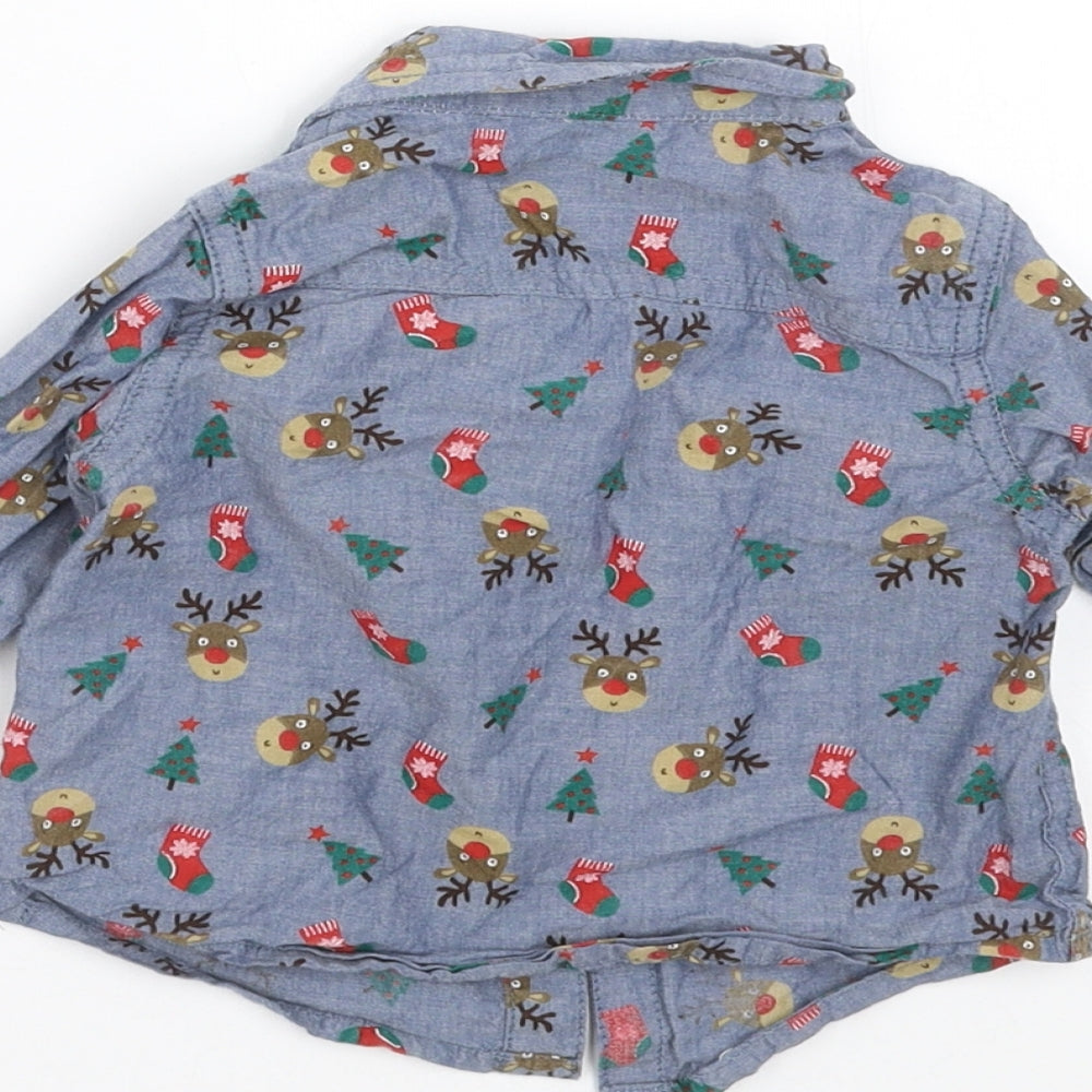 F&F Boys Blue Basic Button-Up Size 3-6 Months - Christmas
