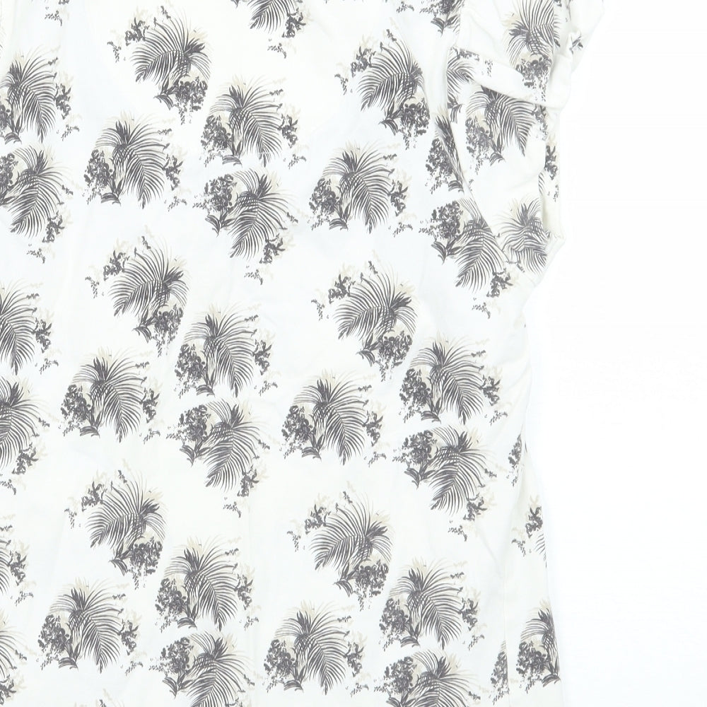 Dasdh Womens White Floral Basic T-Shirt Size 10