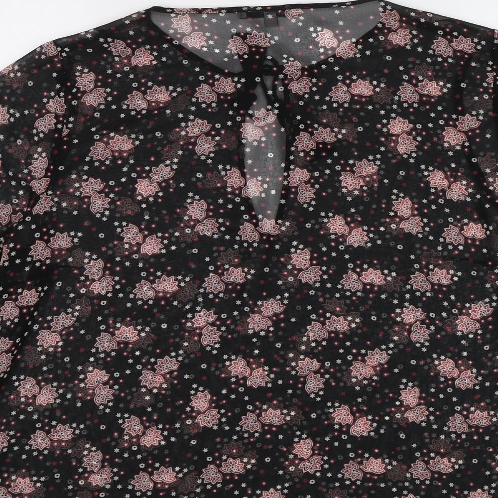 Limited Edition Womens Black Floral Chiffon Basic Blouse Size 12 - See Through