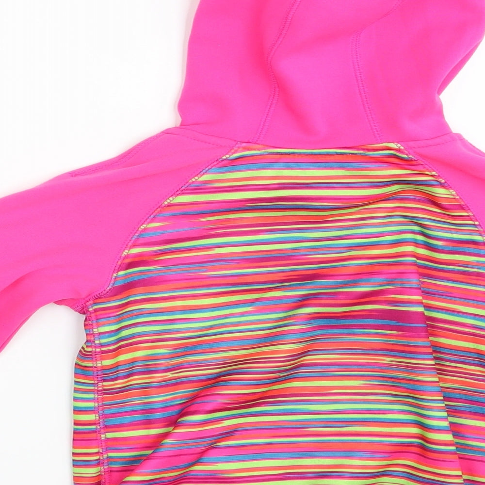 Preworn Girls Pink Striped Pullover Hoodie Size 6 Years