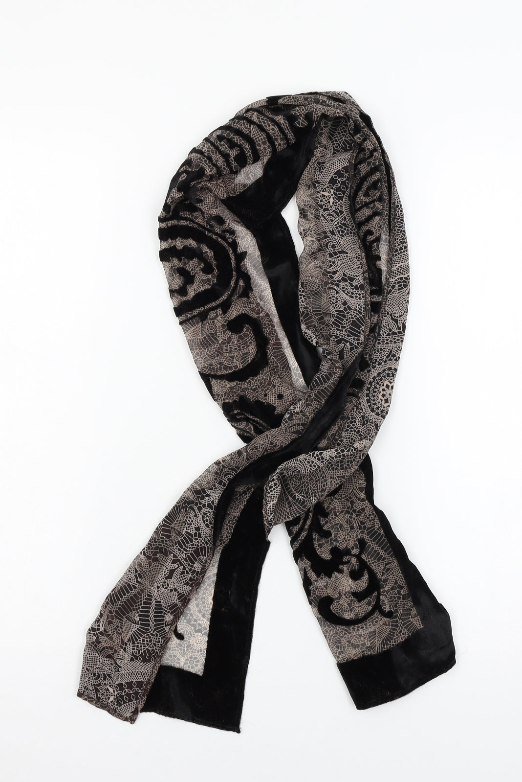 Preworn Womens Black Geometric Scarf