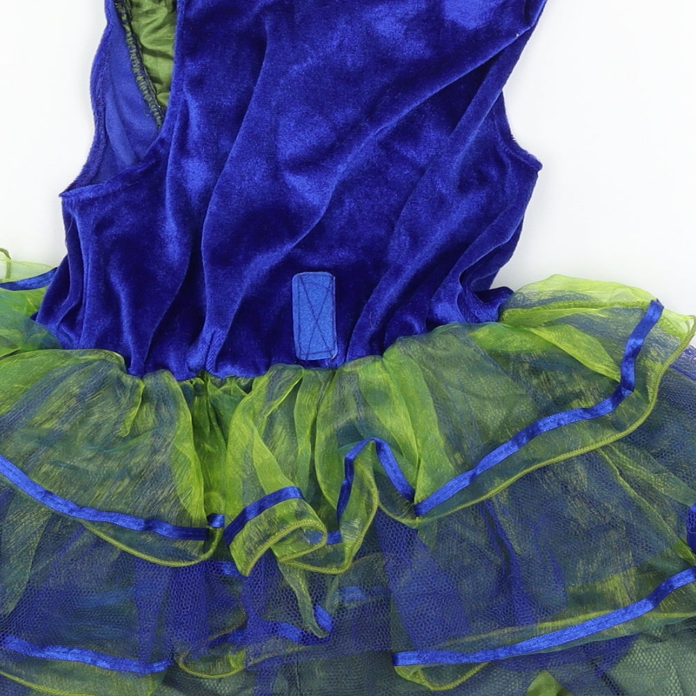 Preworn Girls Blue Velvet Ball Gown Size S - princess fancy dress