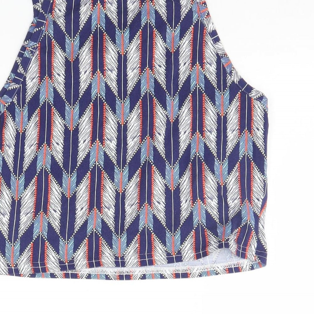 Divided Womens Blue Geometric Cropped Tank Size M