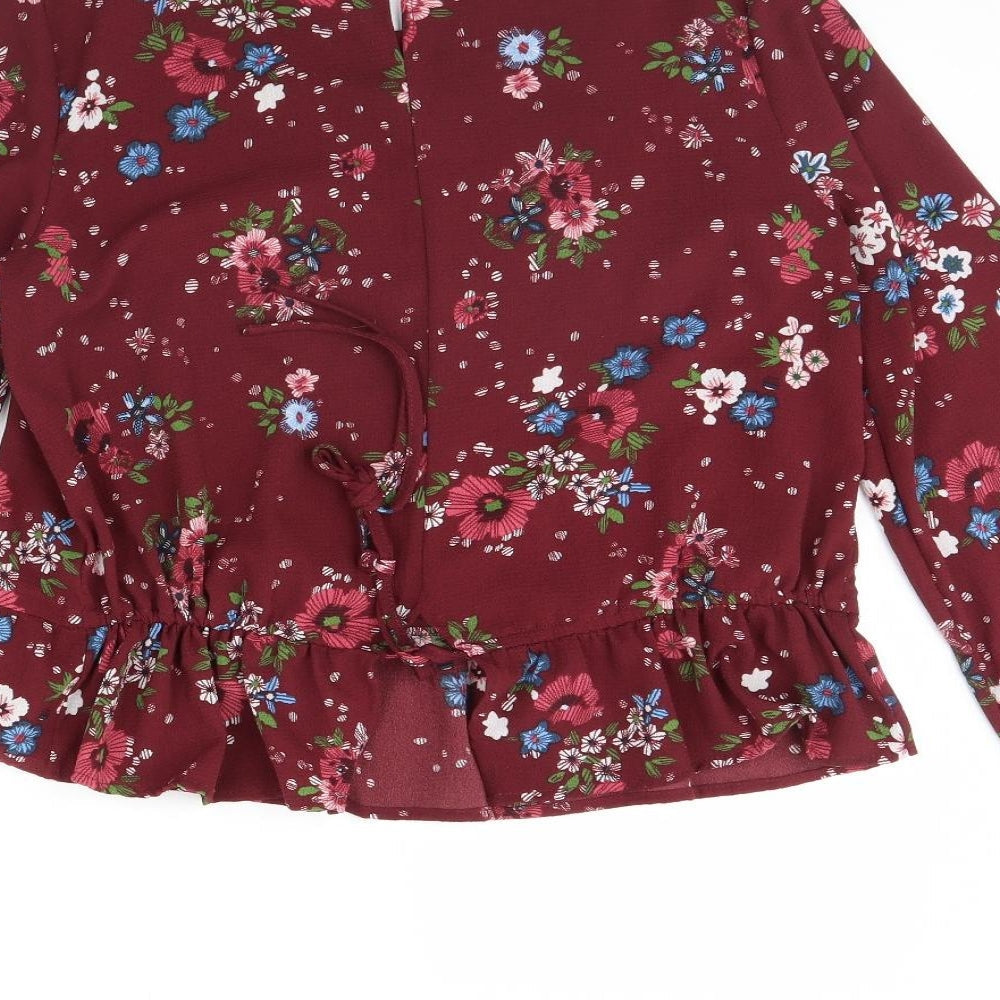 lft Womens Purple Floral Basic Blouse Size S