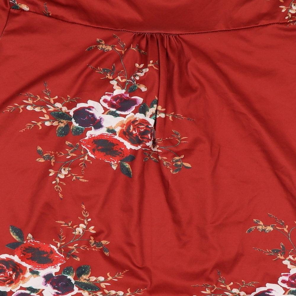 Preworn Womens Brown Floral Basic Blouse Size L