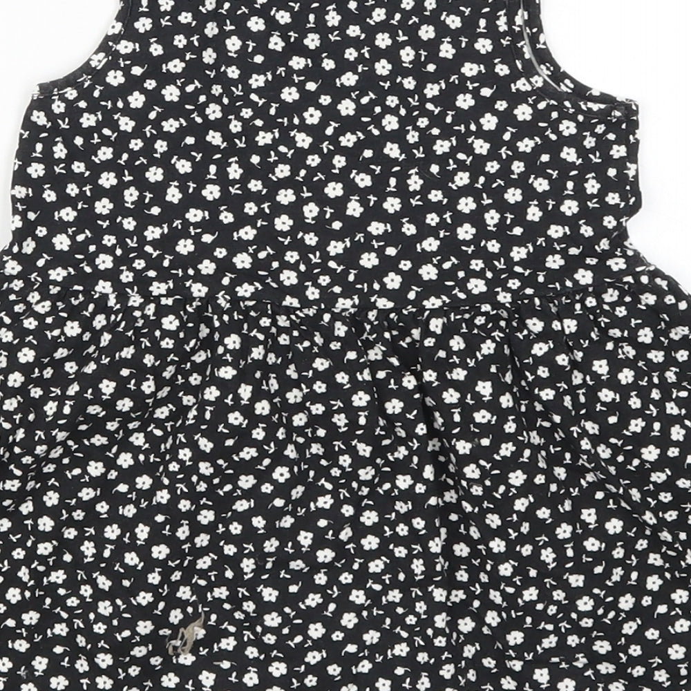 H&M Girls Black Floral Skater Dress Size 2 Years