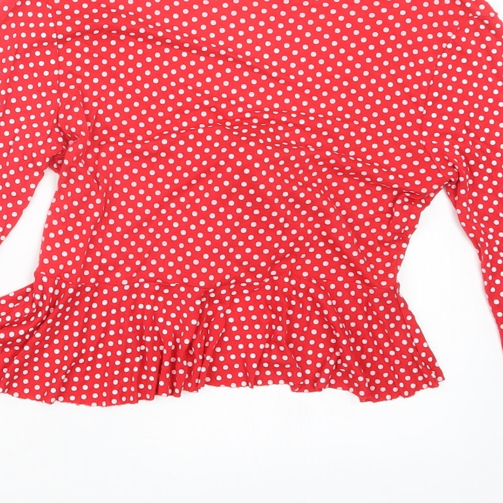PRETTYLITTLETHING Womens Red Polka Dot Basic T-Shirt Size 6