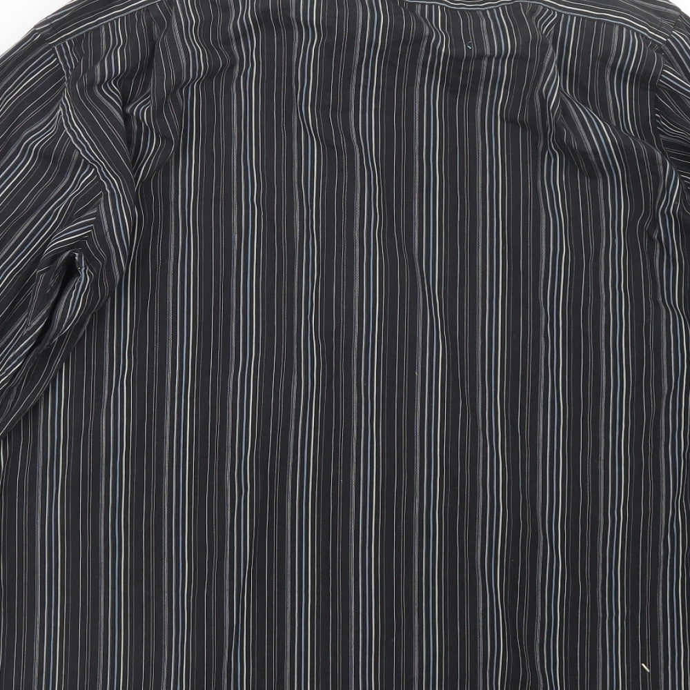 Thomas Nash Mens Black Striped Button-Up Size 16