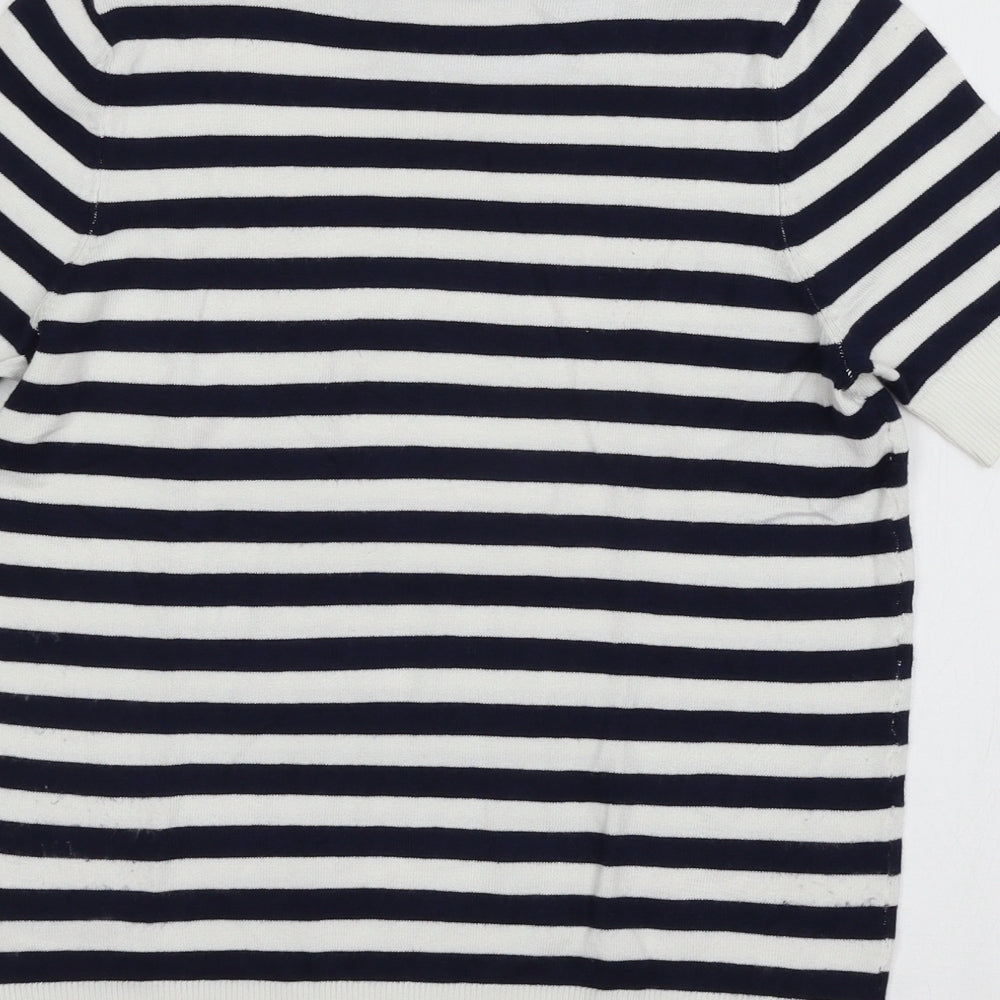 MArks Womens White Striped Knit Basic T-Shirt Size 6