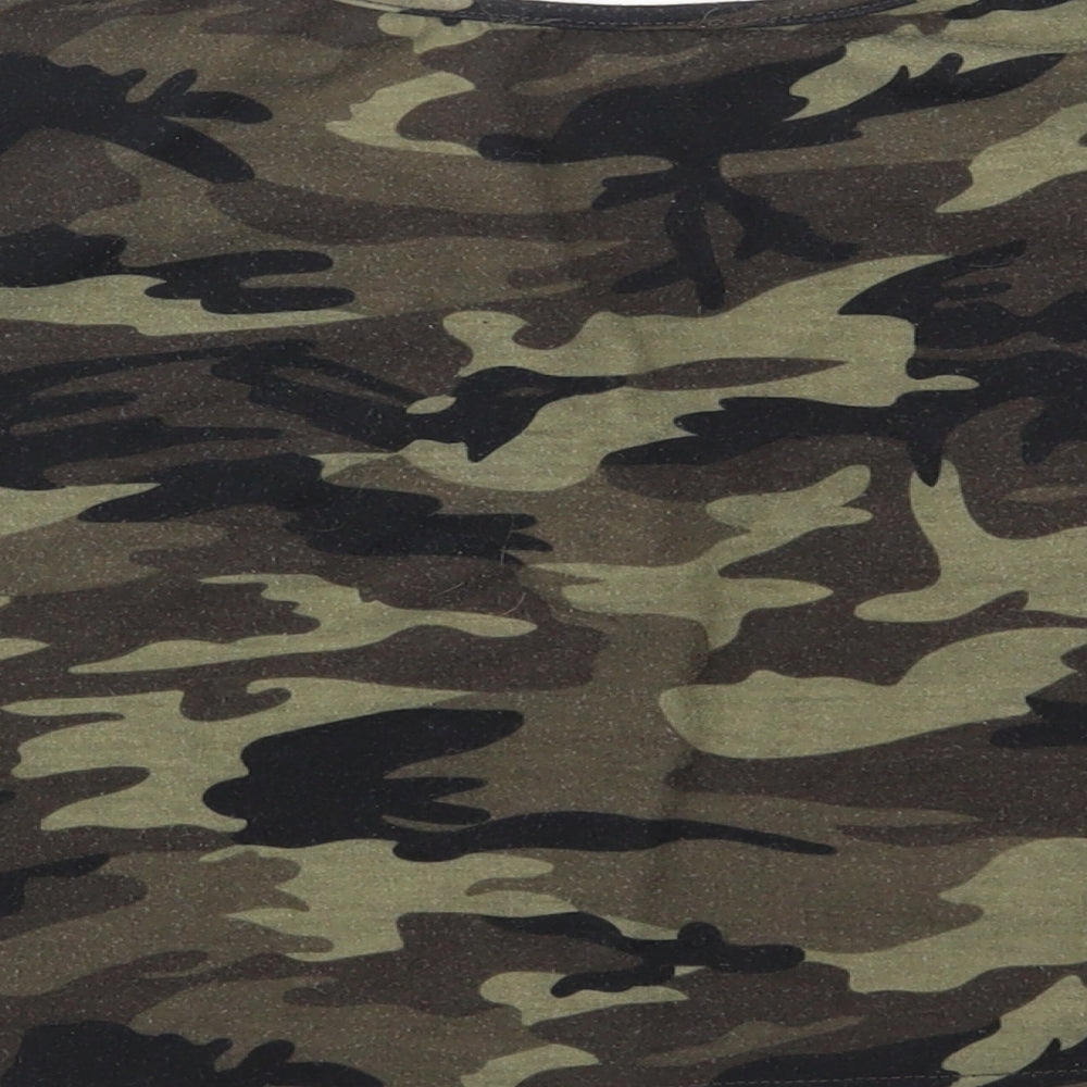 SHEIN Womens Green Camouflage Basic T-Shirt Size S