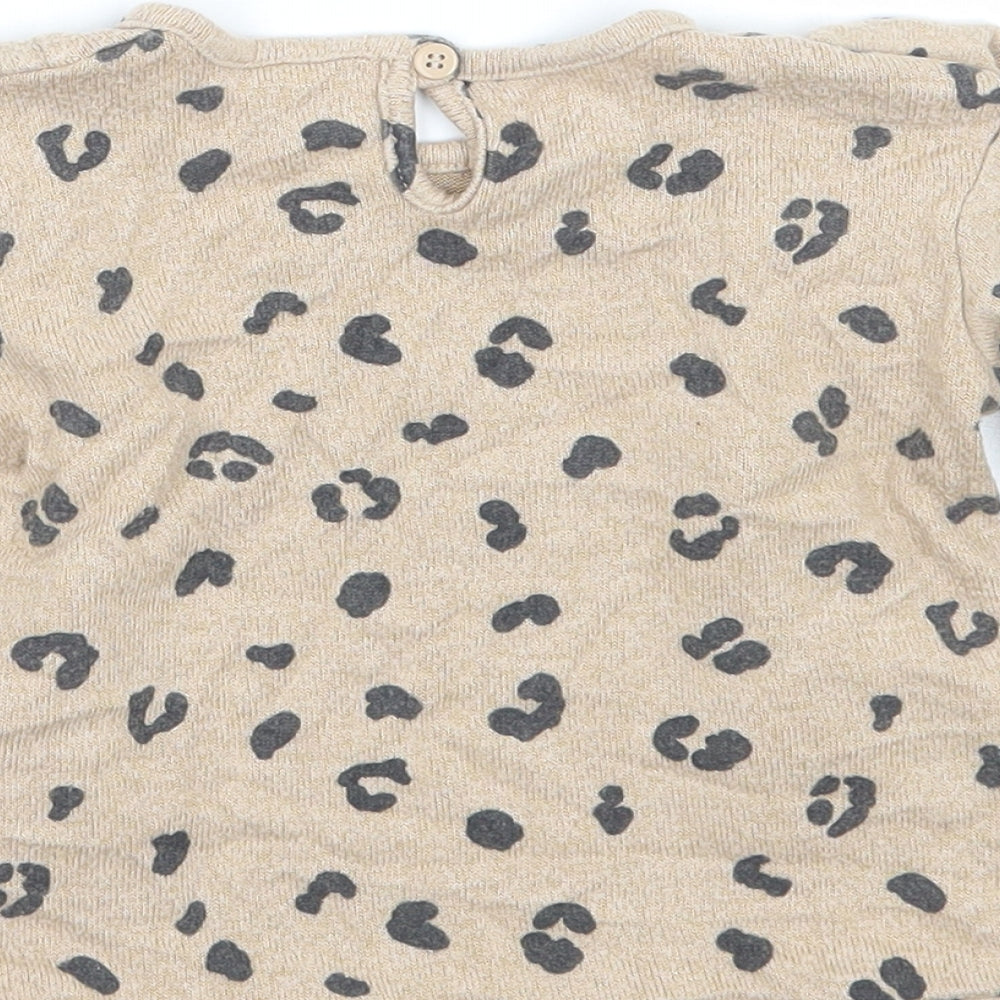 George Girls Beige Animal Print Basic T-Shirt Size 9-12 Months
