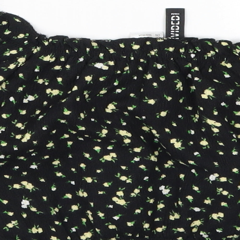 H&M Womens Black Floral Cropped T-Shirt Size XS