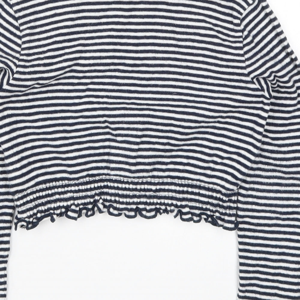 NEXT Girls Blue Striped Cropped T-Shirt Size 8 Years