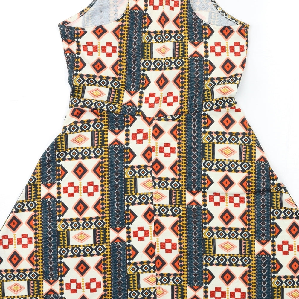 H&M Womens Beige Geometric Fit & Flare Size S