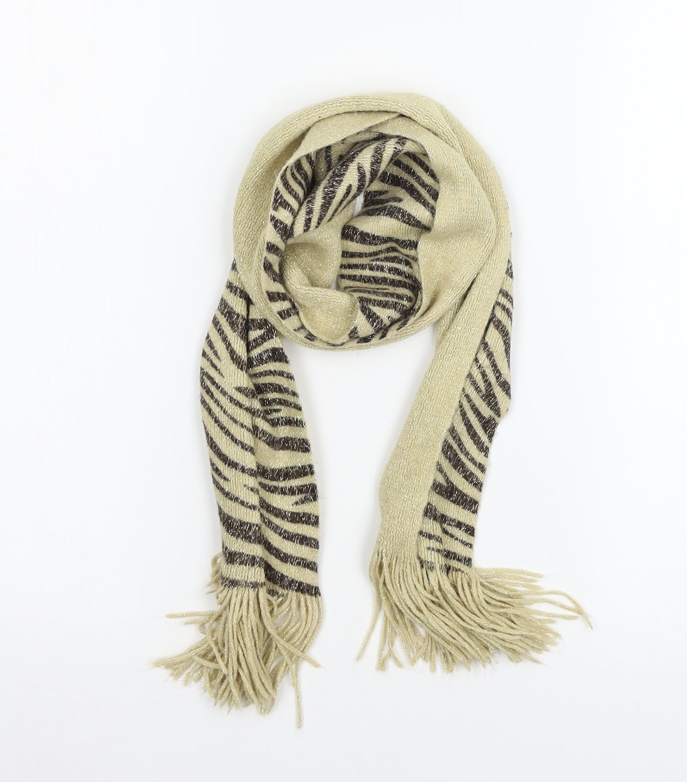 Preworn Womens Beige Animal Print Knit Scarf
