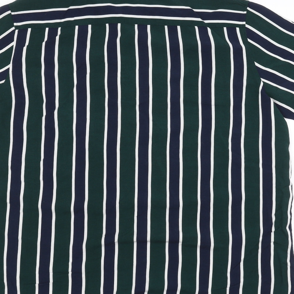 H&M Womens Green Striped Basic Button-Up Size L
