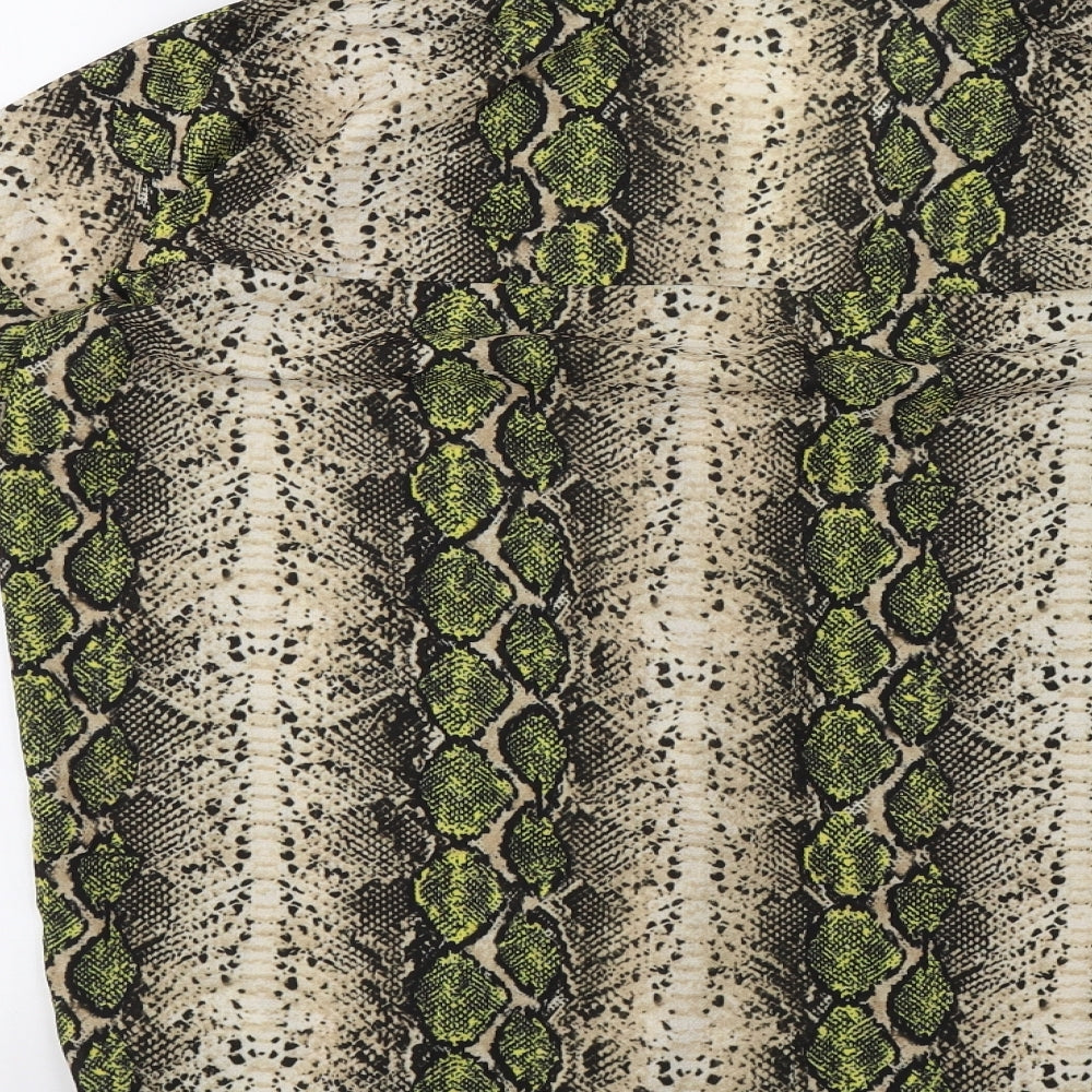 Missguided Womens Green Animal Print Basic Blouse Size 8