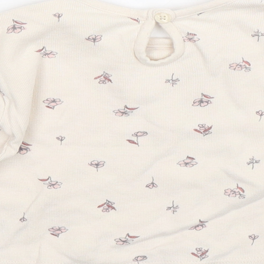 George Girls Beige Floral Basic T-Shirt Size 3-6 Months