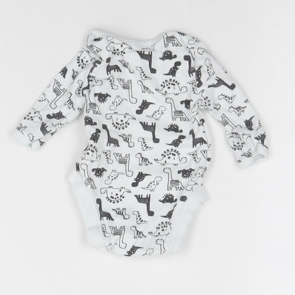 George Baby White Animal Print Babygrow One-Piece Size 0-3 Months - Dinosaur