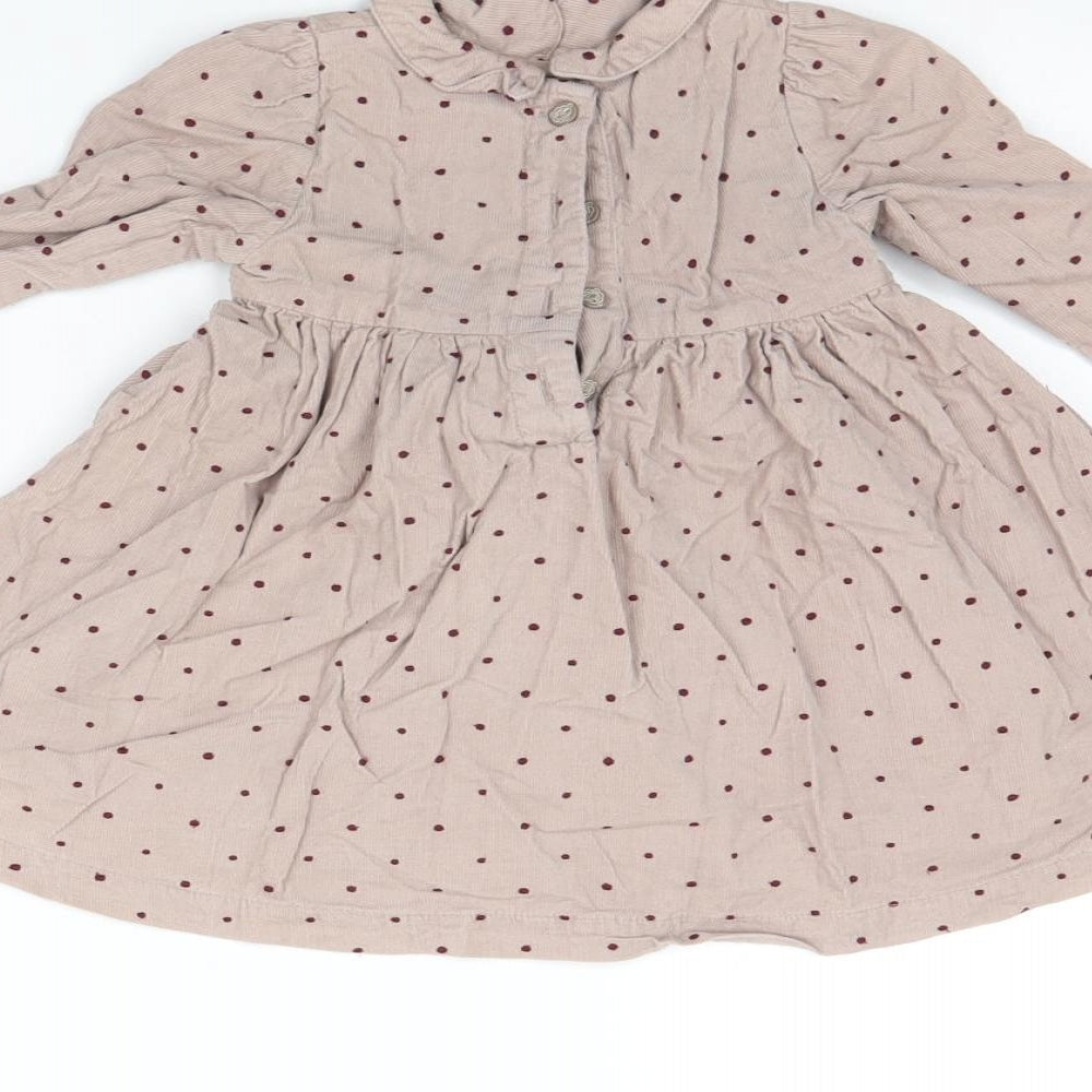 m&s Girls Beige Polka Dot Corduroy Fit & Flare Size 9-12 Months
