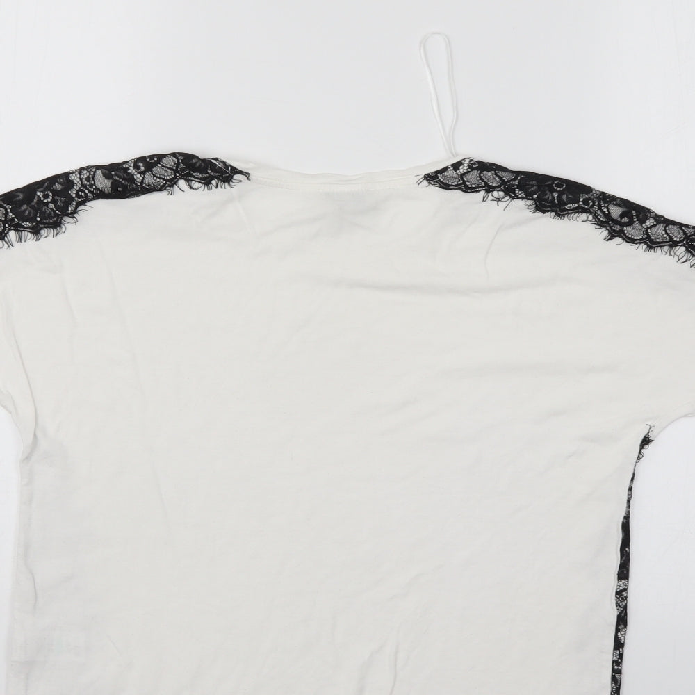 Papaya Womens White Floral Basic T-Shirt Size 8