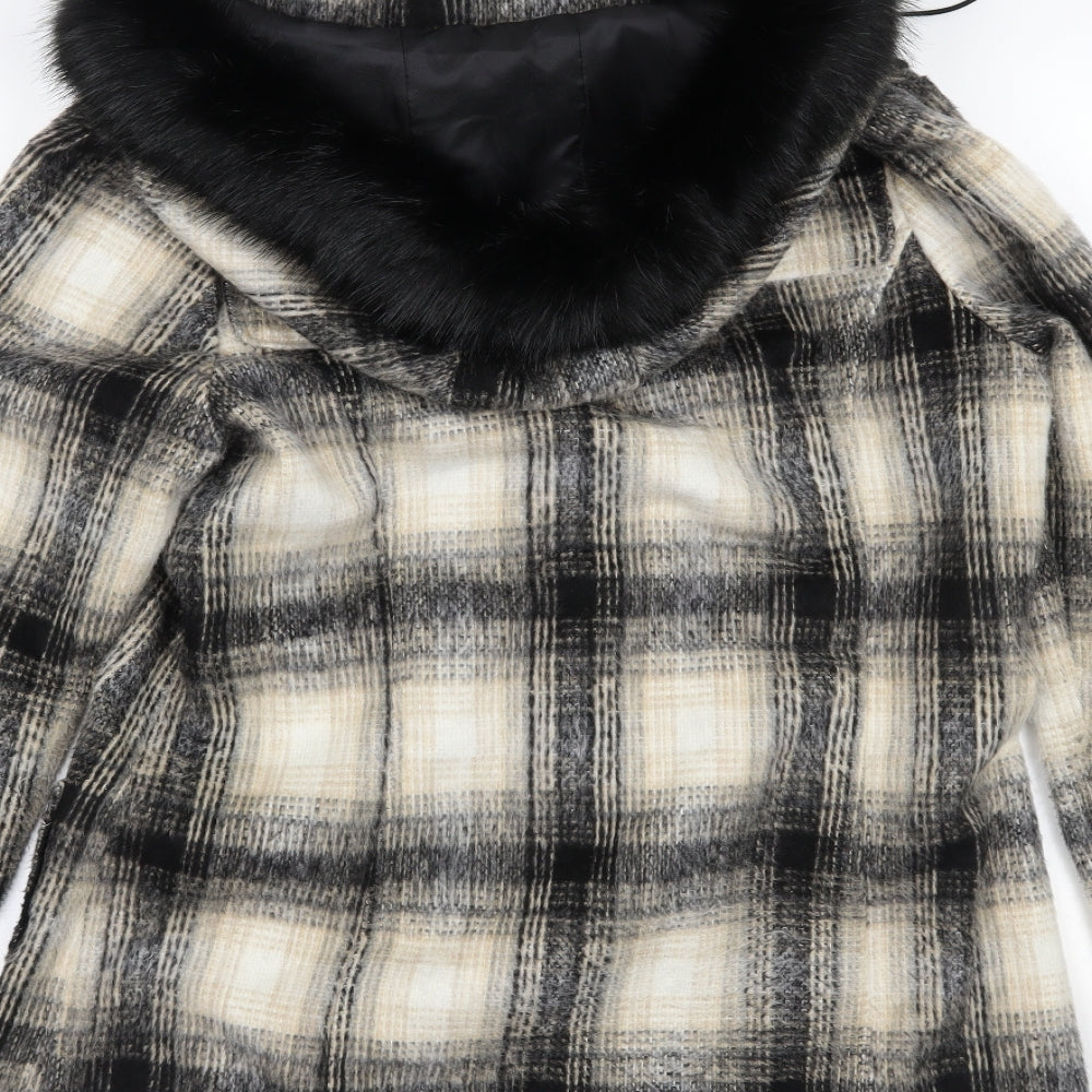 Bellfield Womens Beige Plaid Overcoat Coat Size M