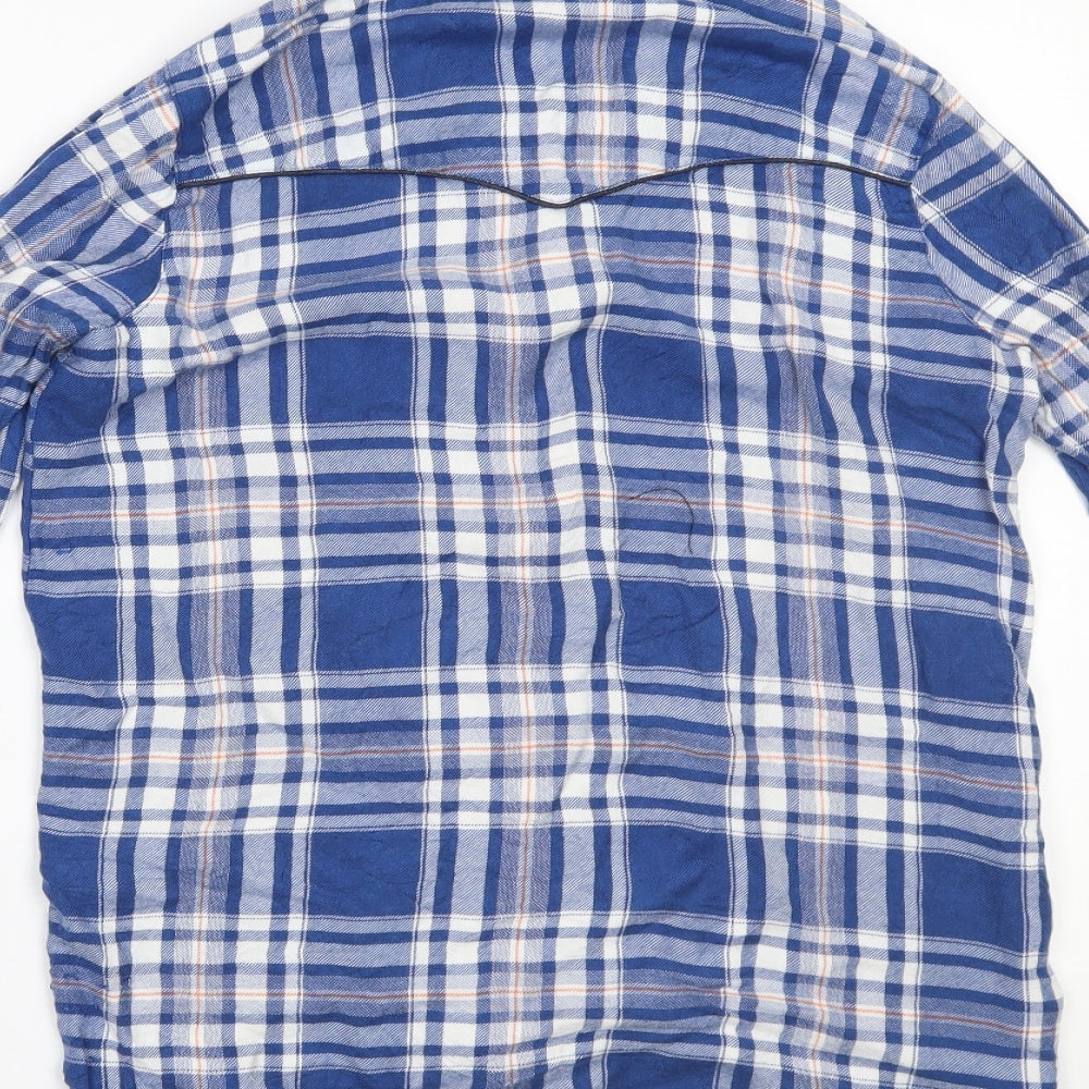 River Island Womens Blue Plaid Basic Button-Up Size 10