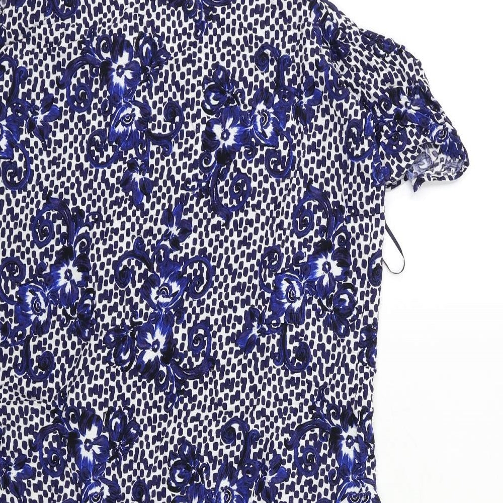 Papaya Womens Blue Floral Basic Blouse Size 12