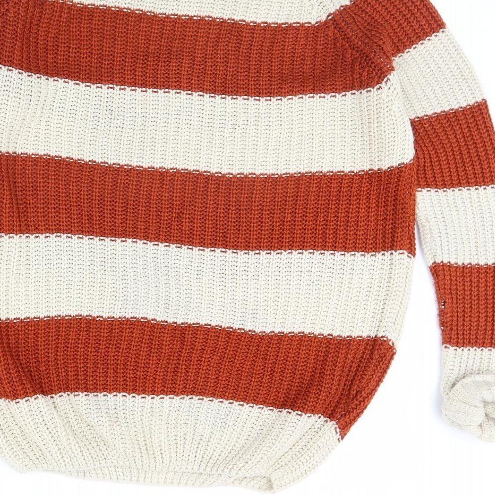 Internacionale Womens Beige Striped Pullover Jumper Size 10