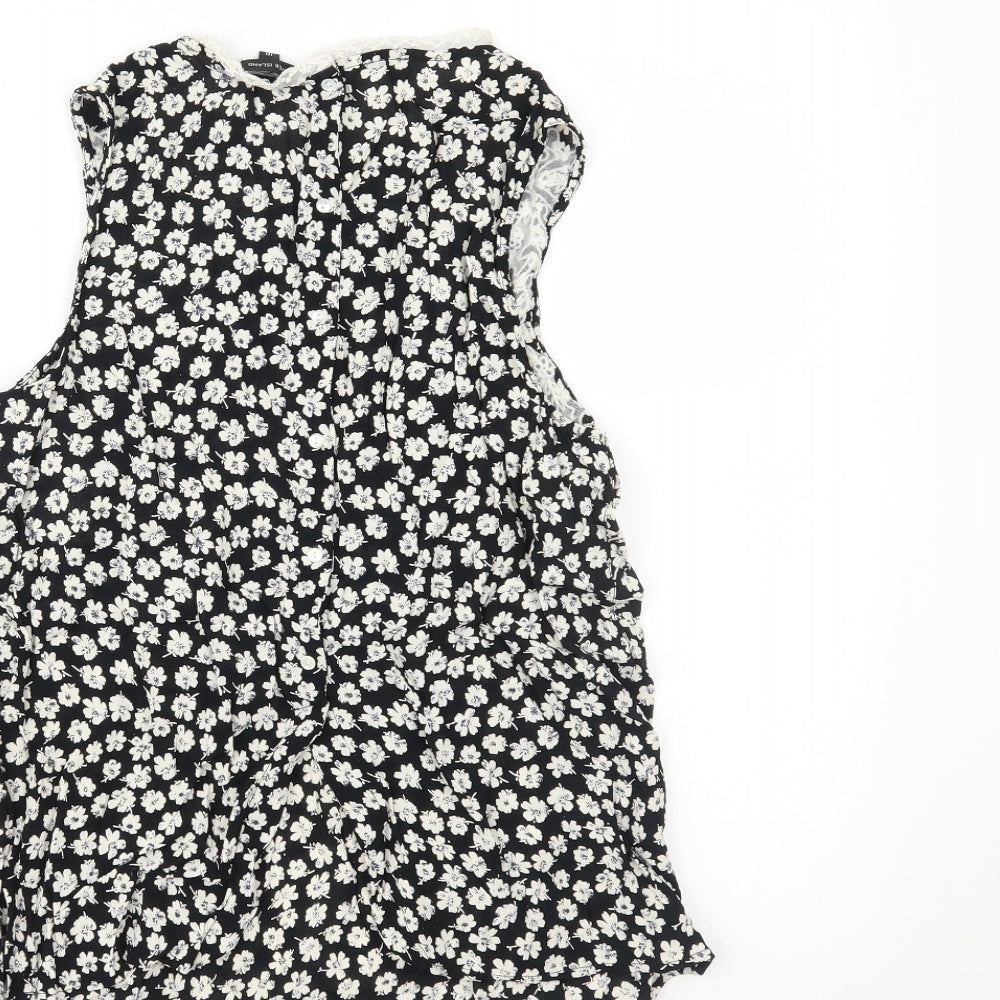 River Island Womens Black Floral Basic Tank Size 10