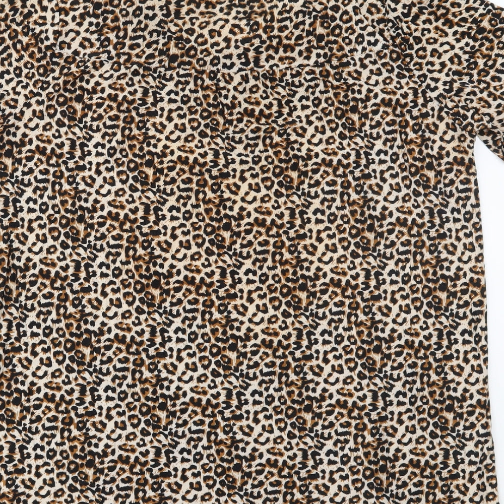 cecilia Womens Brown Animal Print Basic Blouse Size L