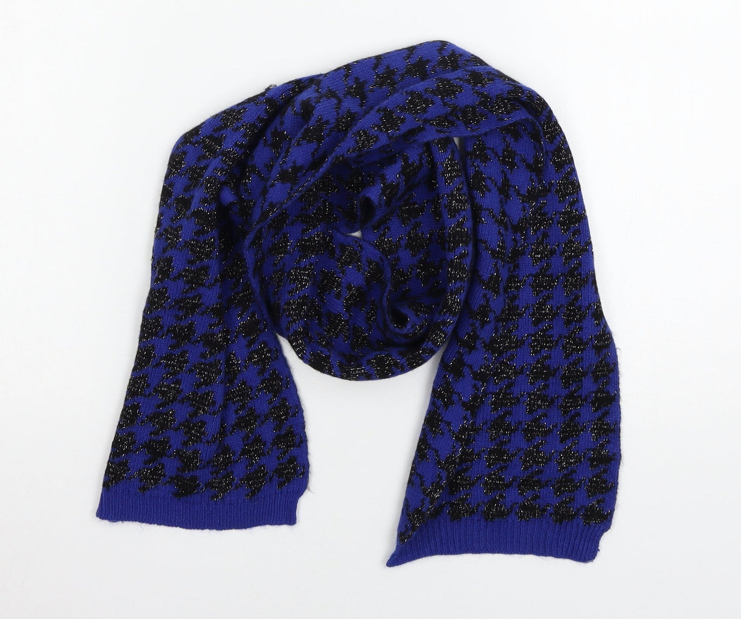 Preworn Womens Blue Houndstooth Knit Scarf