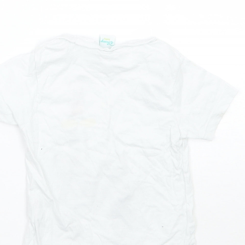 Brand and care label for Disney Baby White Basic T-Shirt, size 12, Months