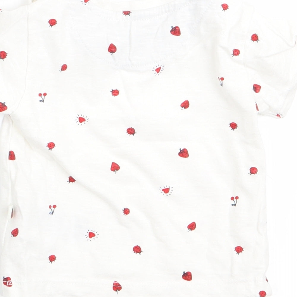 Mothercare Girls White Polka Dot Basic T-Shirt Size 0-3 Months - Heart Strawberry Ladybird print