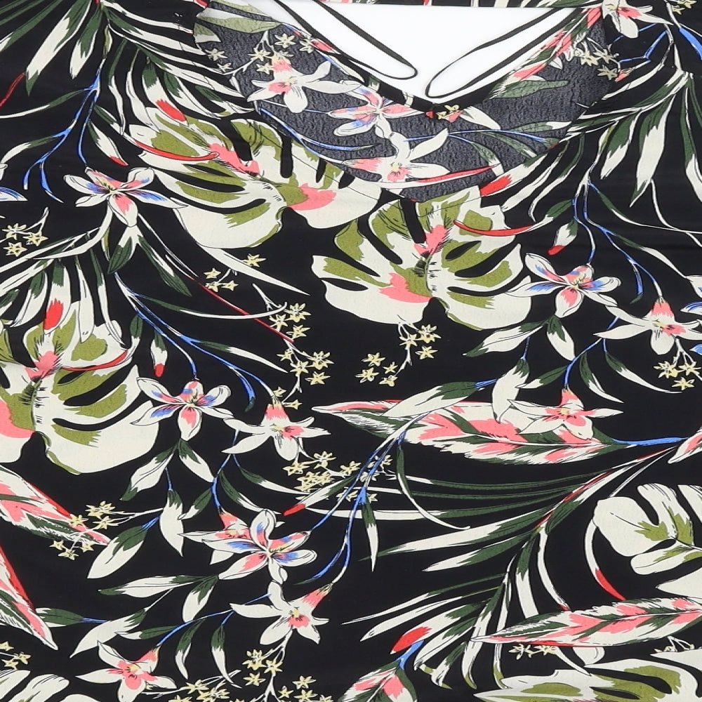 Preworn Womens Black Floral Basic Blouse Size 8