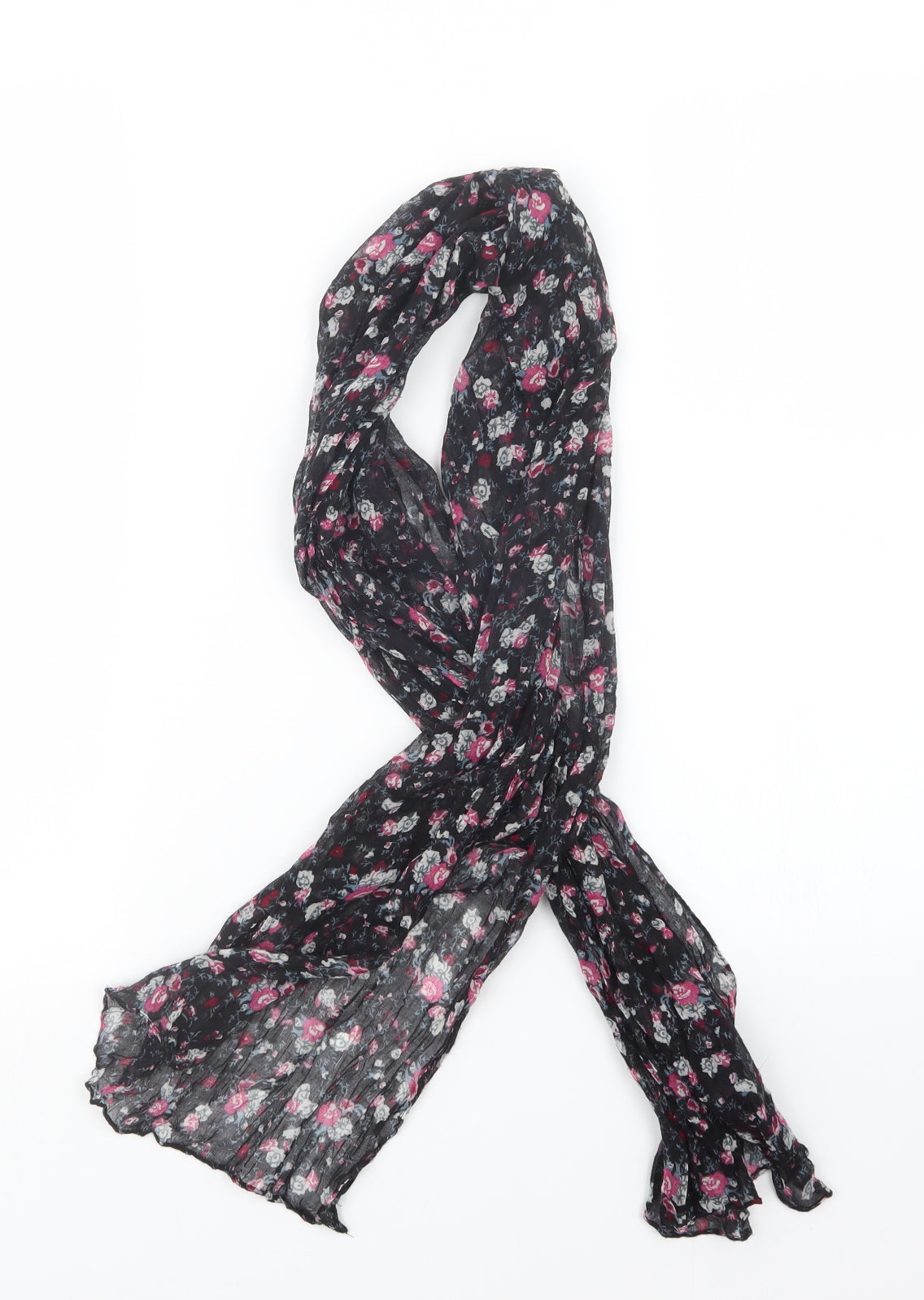 Preworn Womens Black Floral Scarf