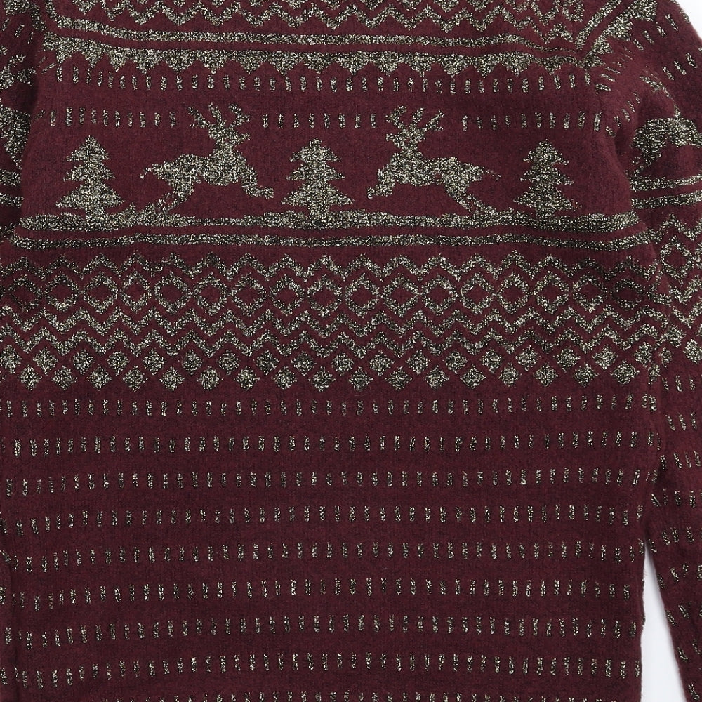 Boohoo Womens Brown Geometric Knit Pullover Jumper Size 10