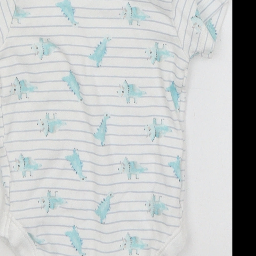 George Baby White Striped Romper One-Piece Size 3-6 Months - Dinosaurs