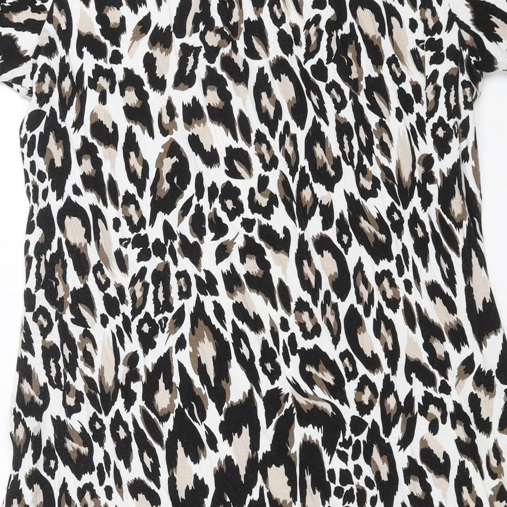 Preworn Womens Black Animal Print Basic T-Shirt Size 14