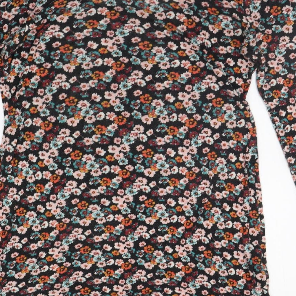 Divided Womens Black Floral A-Line Size 10