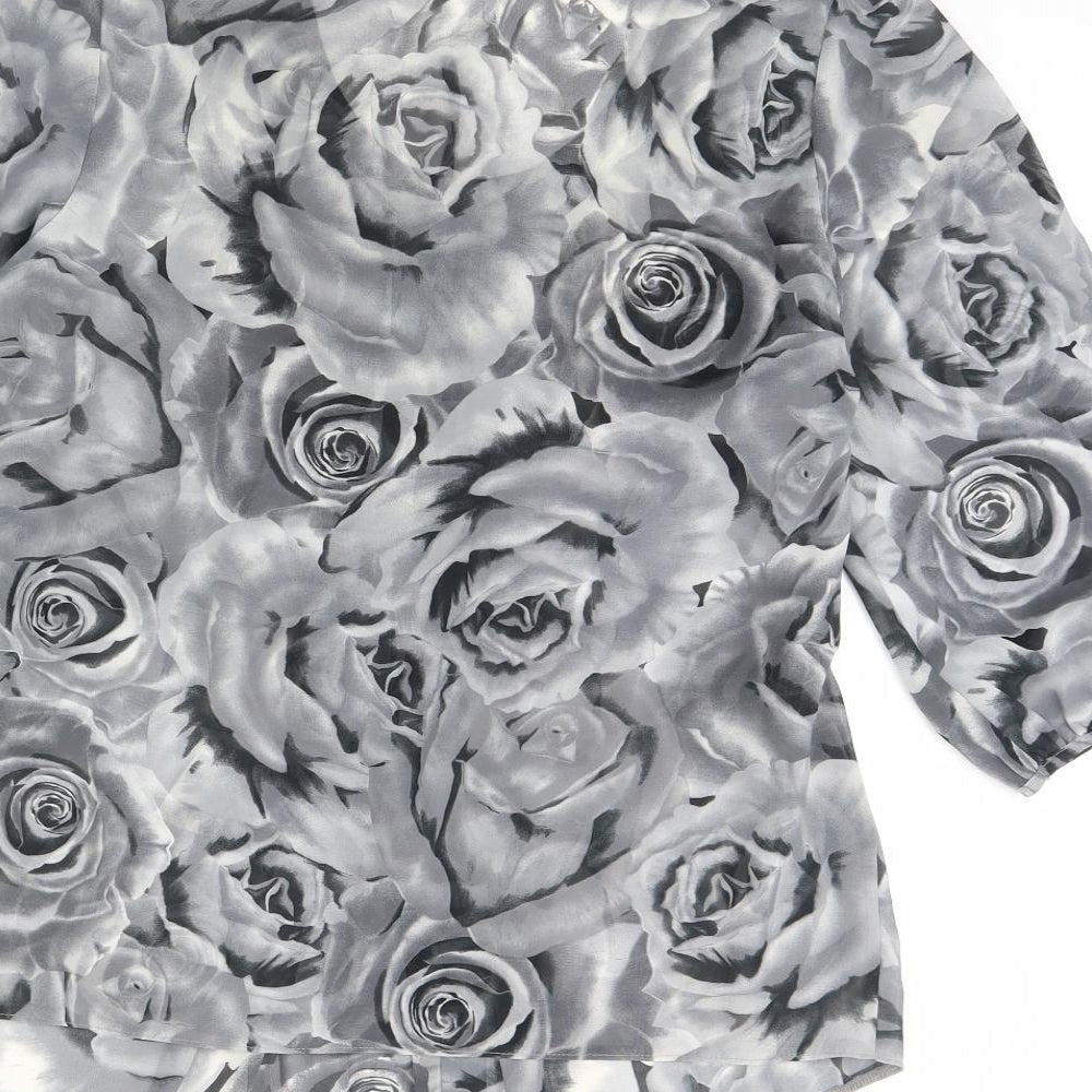 Per Unagrey Womens Grey Floral Basic Blouse Size 16