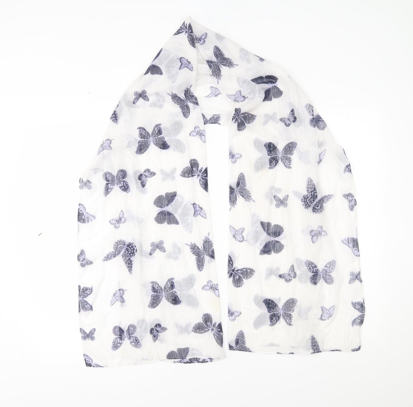 Preworn Womens White Scarf - butterfly pattern