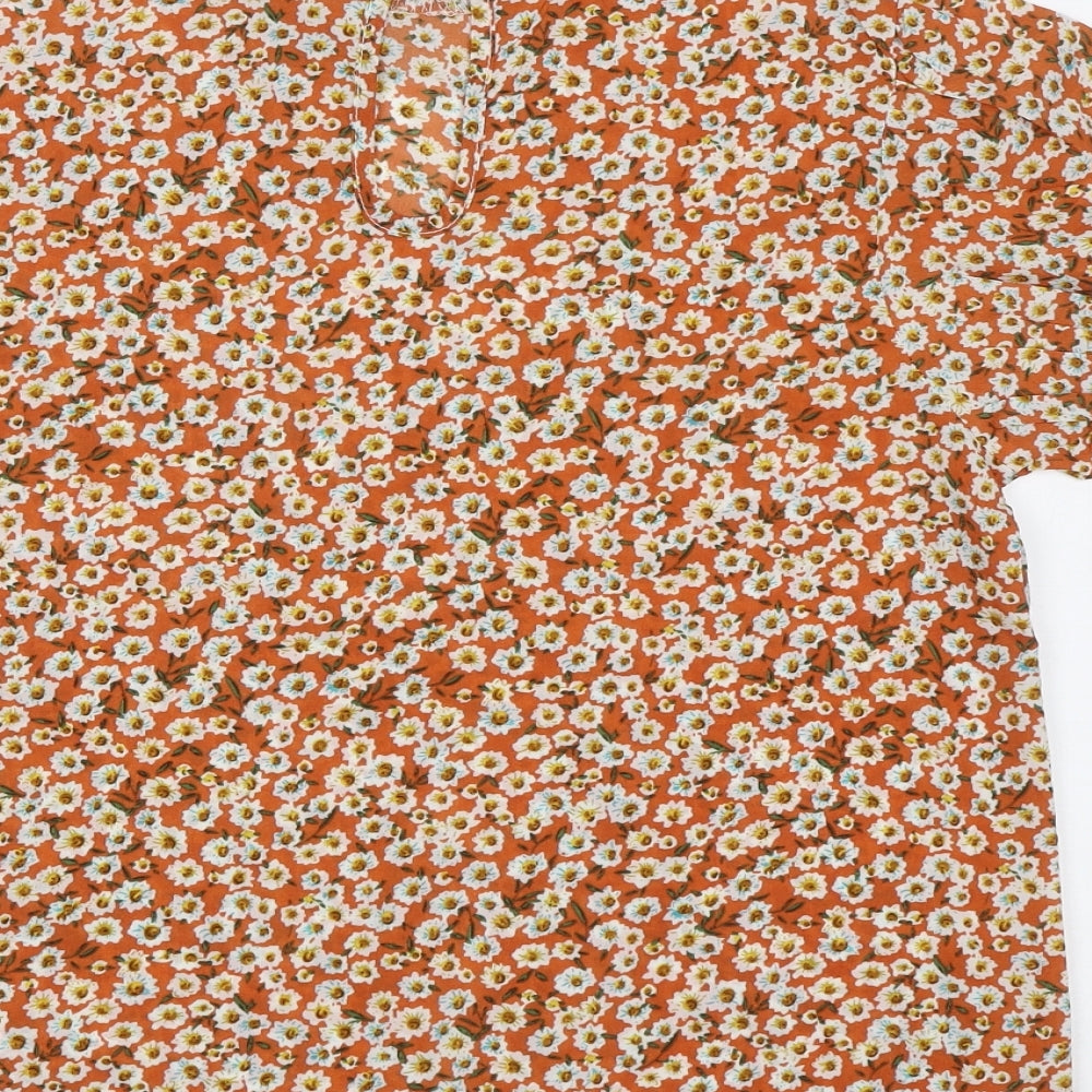 SheIn Womens Orange Floral Basic Blouse Size S