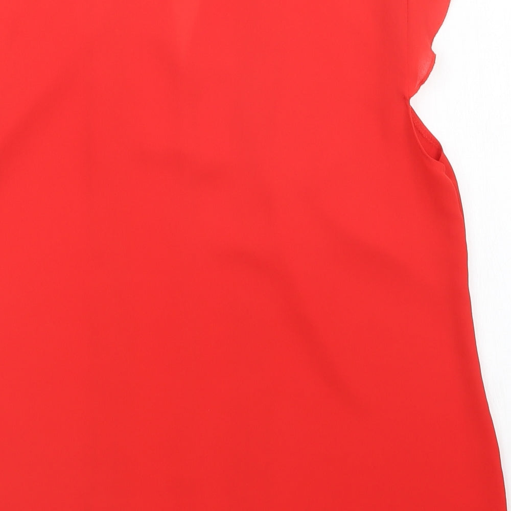 Brand and care label for Atmosphere women’s red basic blouse, size UK 10